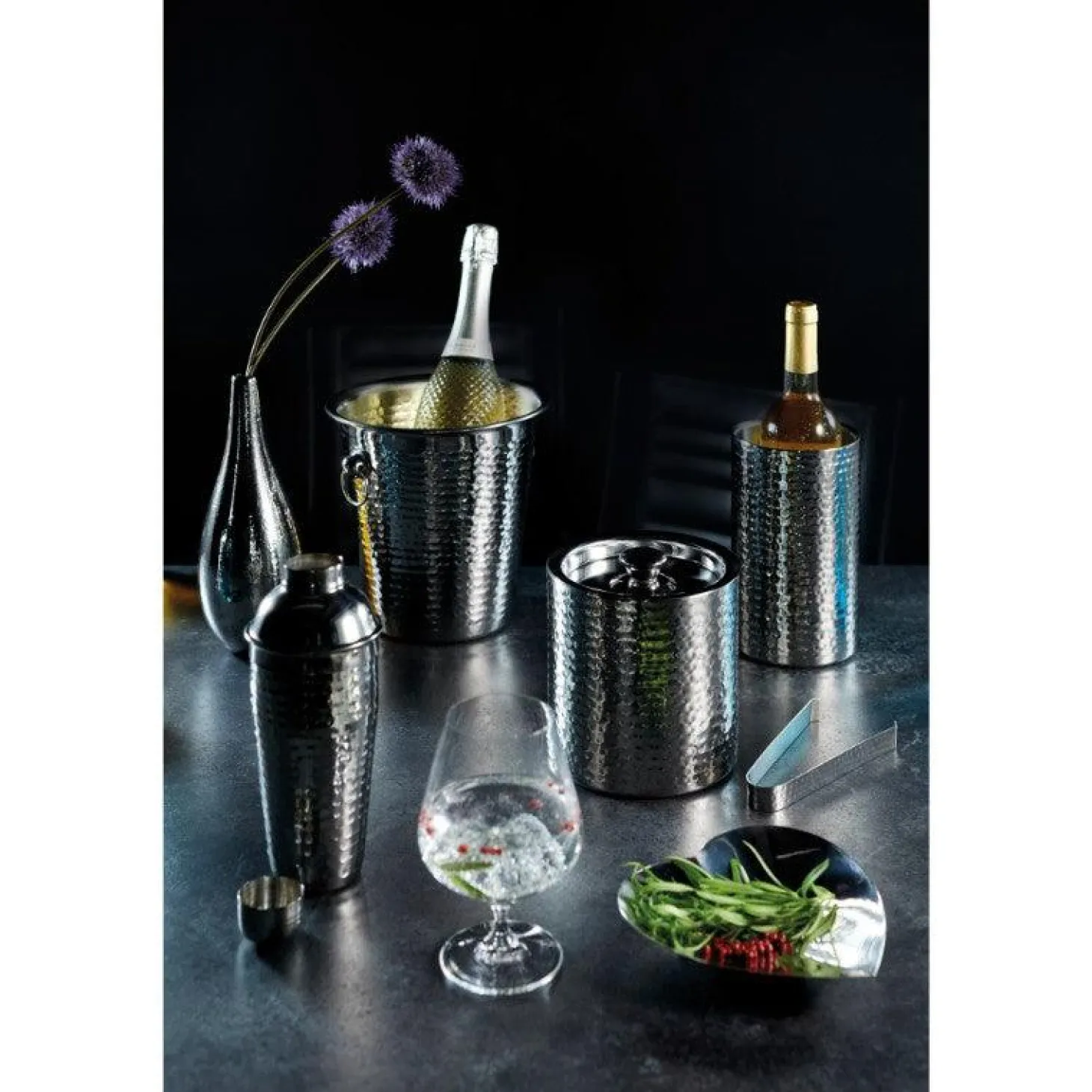 Barcraft Champagne Ice Bucket - Hammered Steel