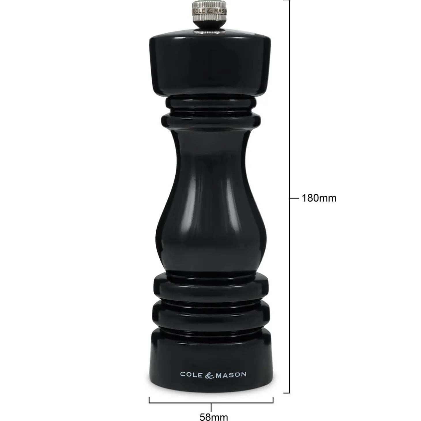 Cole & Mason London 18cm Beech Wood Salt Mill - Gloss Black