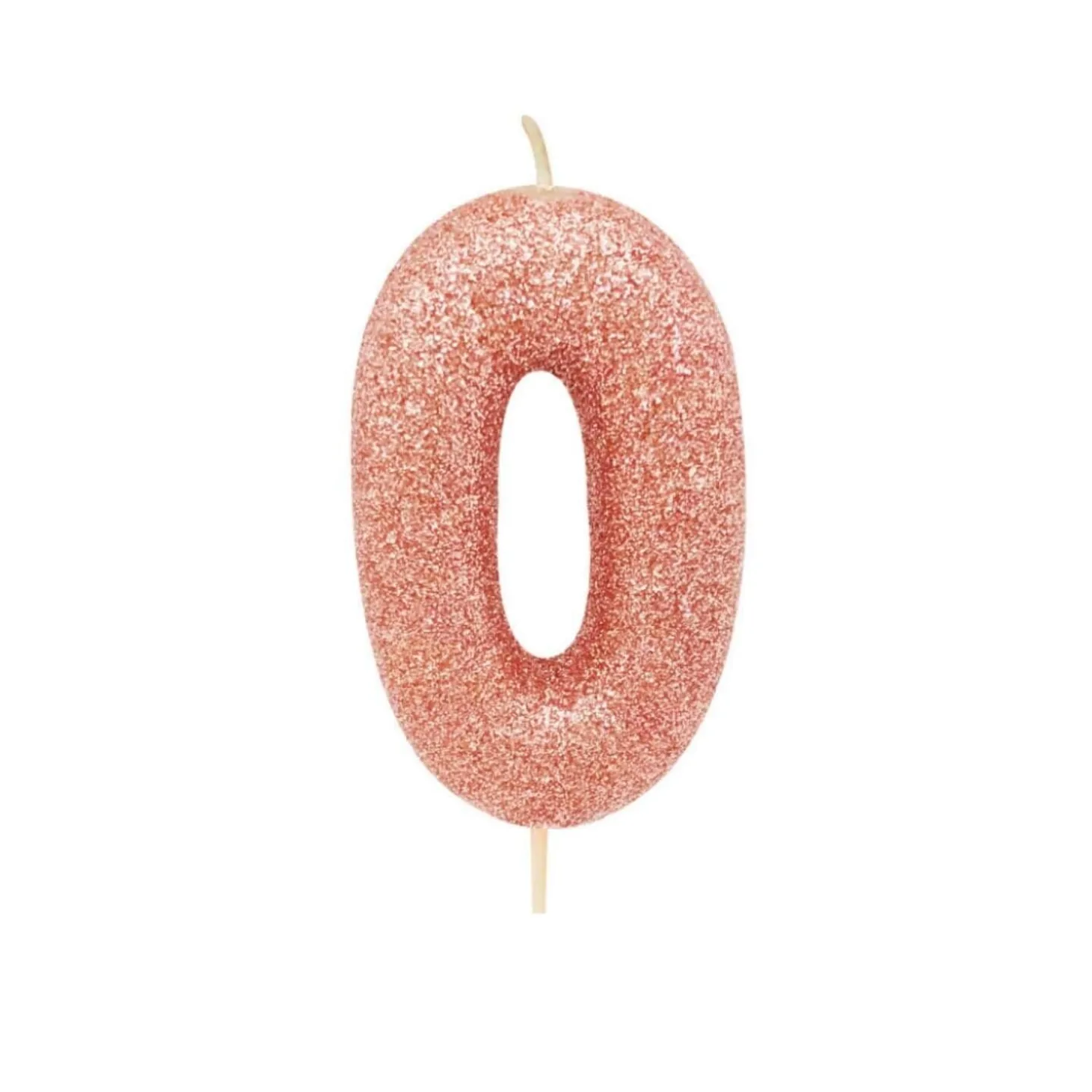 Creative Party Glitter Numeral Moulded Rose Gold Pick Candle - Age 0