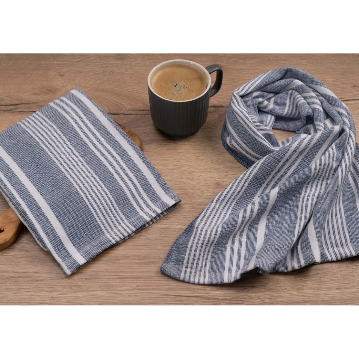 Cuisinart Pack of 2 Antimicrobial Professional Fouta Yarn Dye Tea Towel - Blue Stripe
