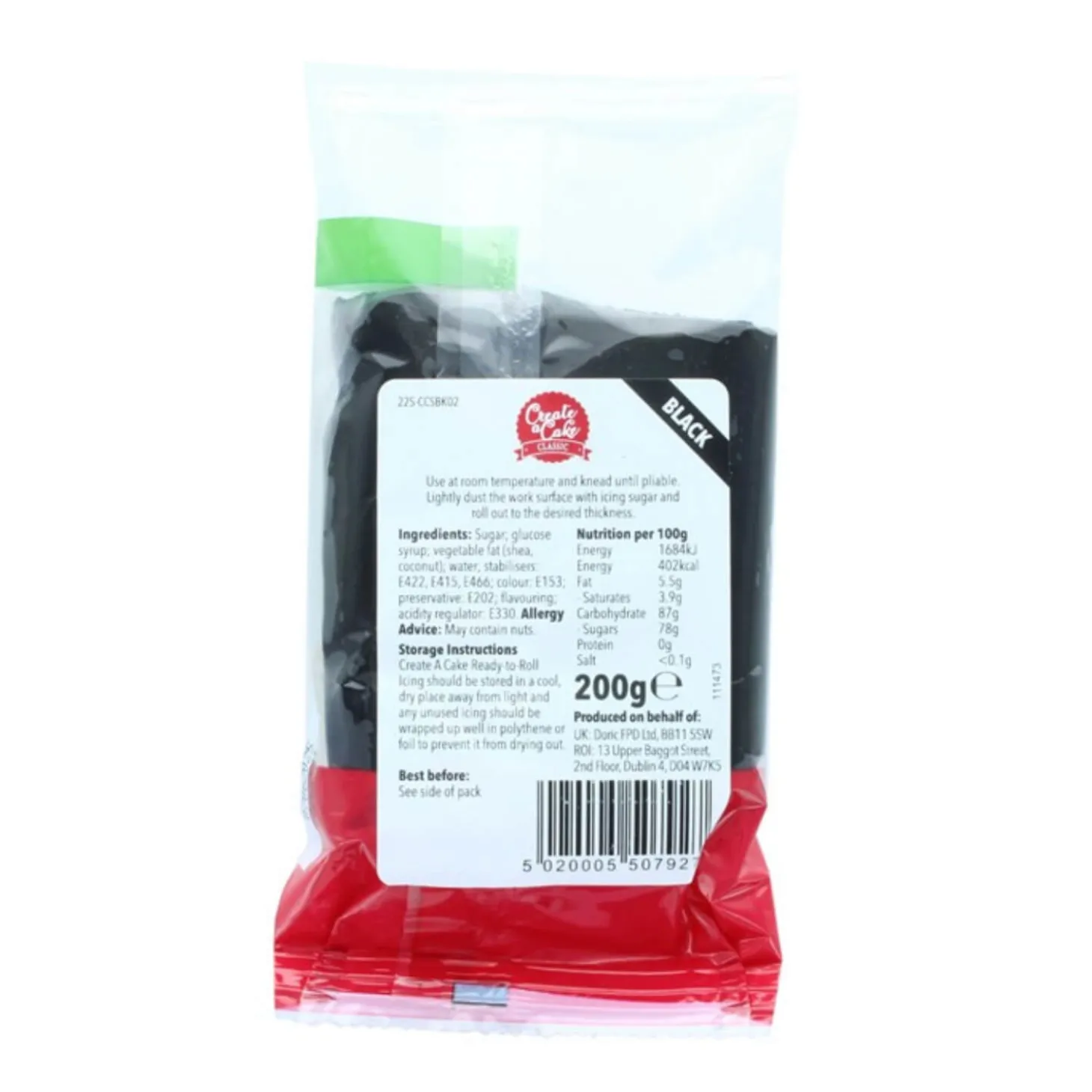 Culpitt Create A Cake 200g Palm Free Ready To Roll Icing - Black