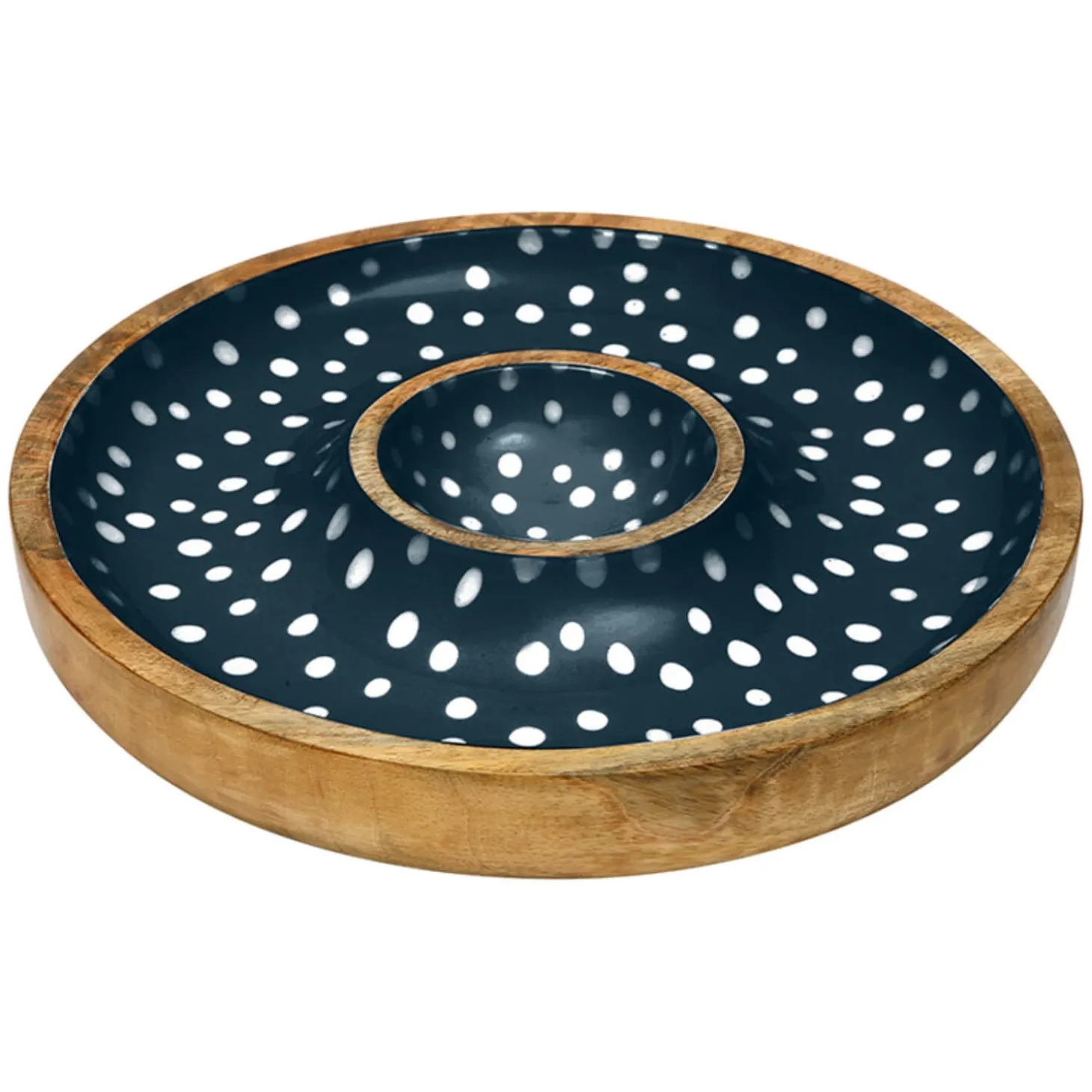 Dexam Sintra Mango Wood Spotted Chip & Dip Bowl - Ink Blue