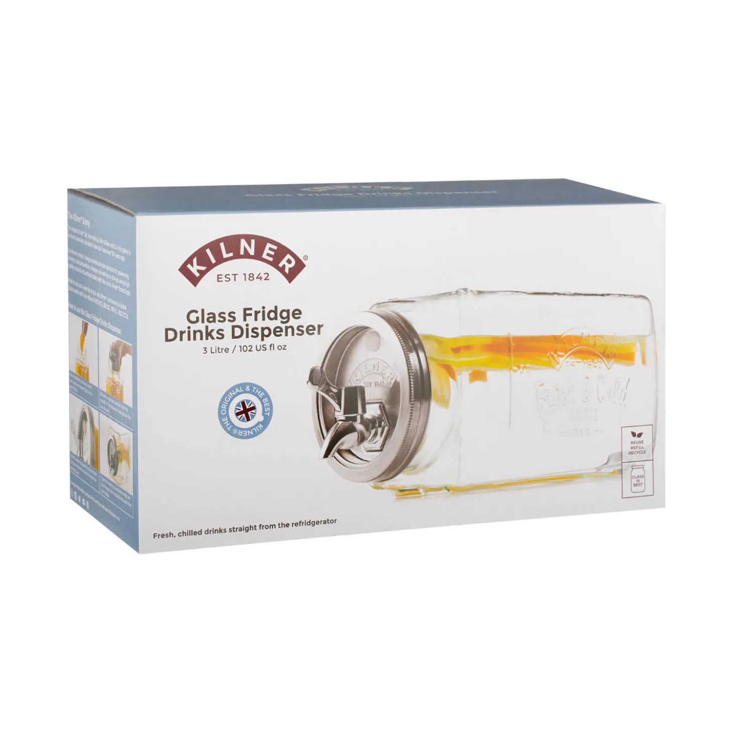 Kilner Glass Fridge Drinks Dispenser - 3 Litre