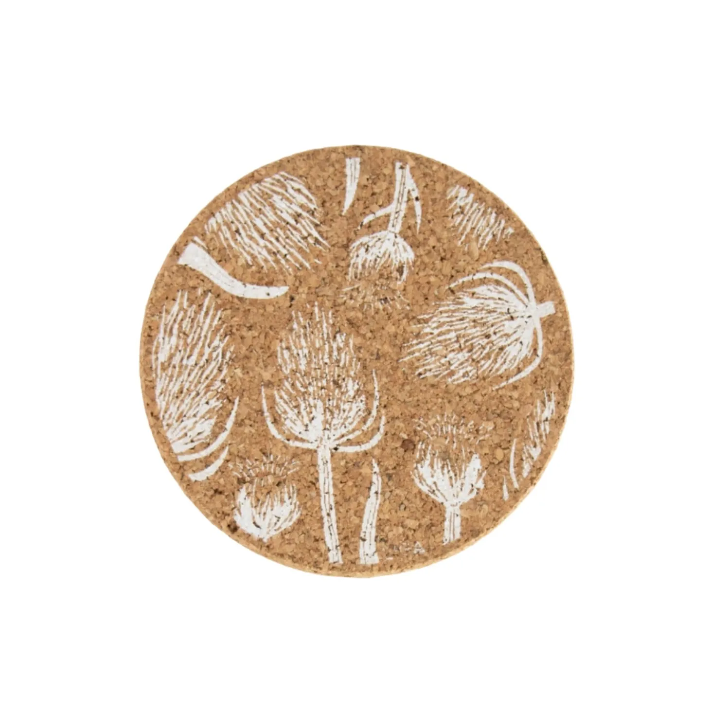 Liga Round Cork Coaster - Thistle - White