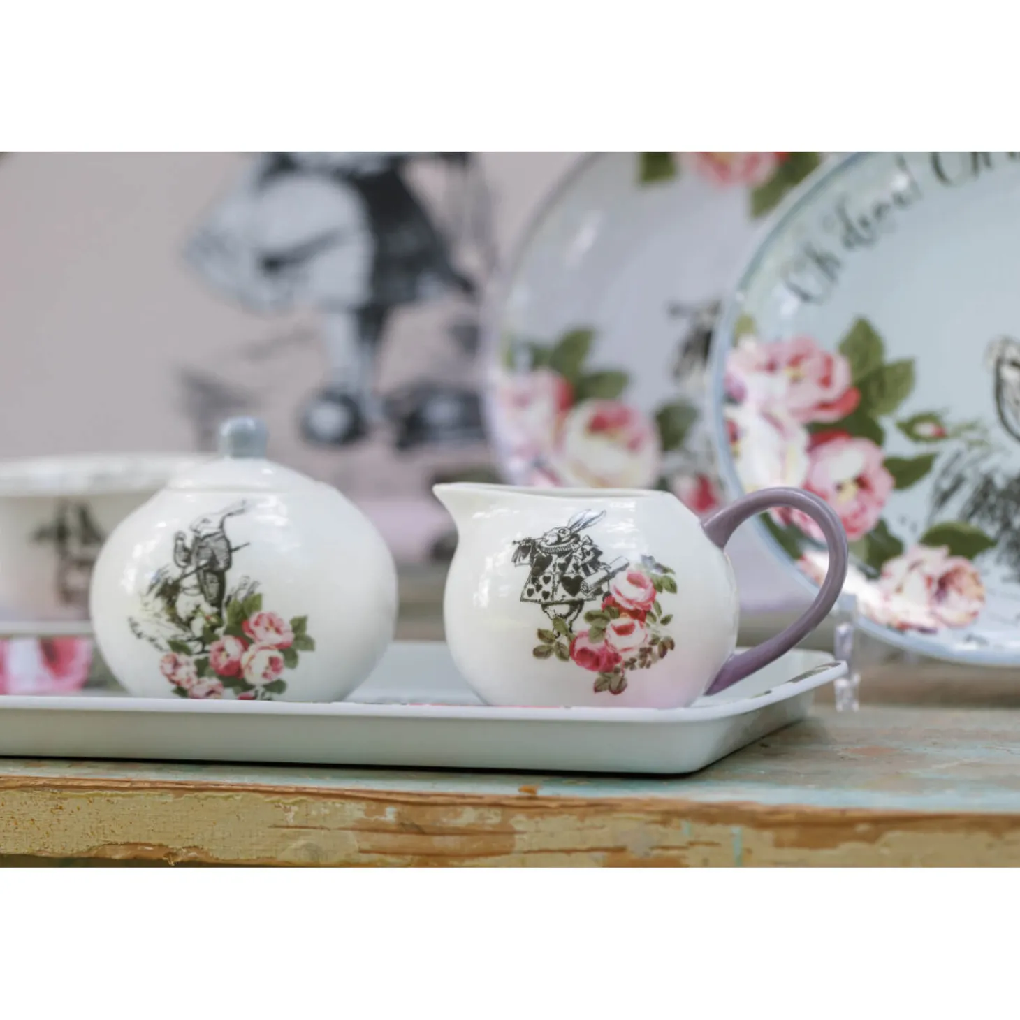 Mikasa V&A Alice In Wonderland Bone China Sugar Bowl & Creamer Set