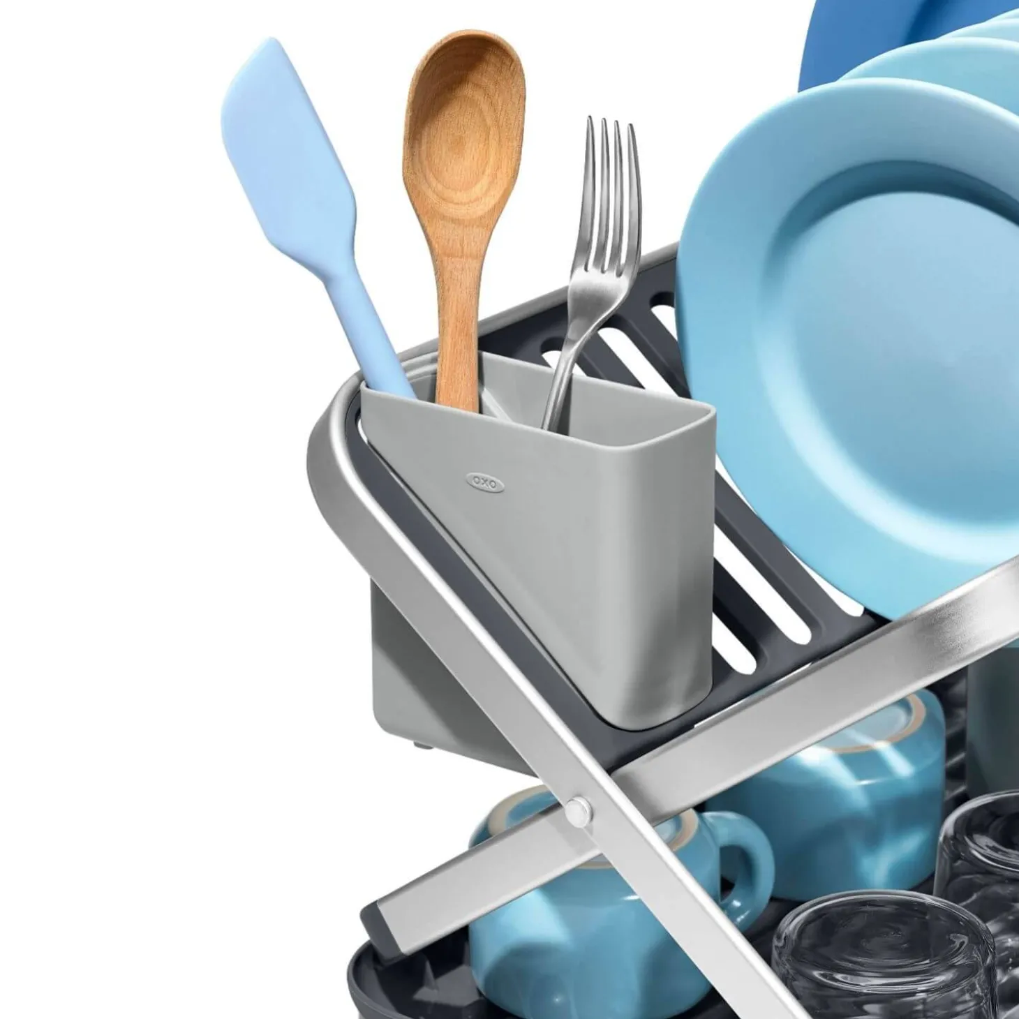 OXO Good Grips Aluminium Fold Flat Dish Rack - Grey