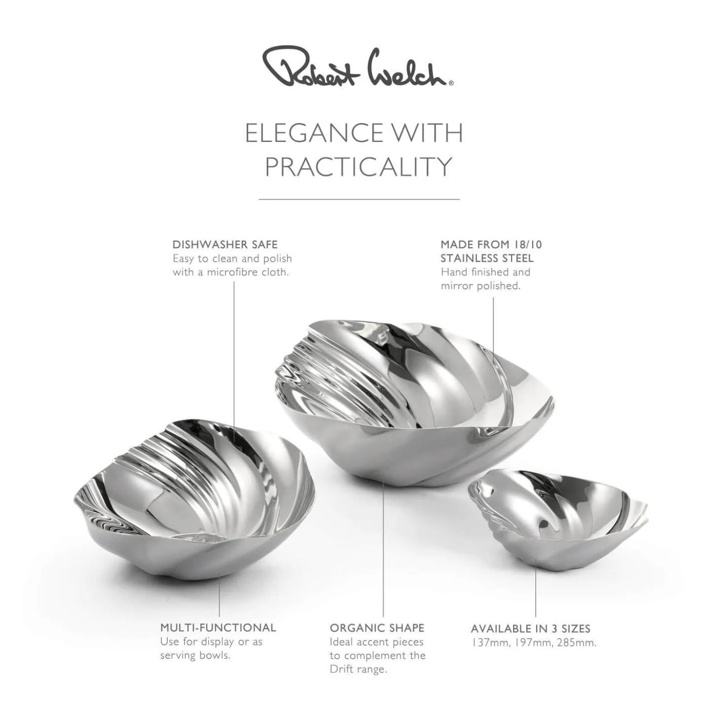 Robert Welch Cascade 18|10 Mirror Polished Stainless Steel Dish - Medium