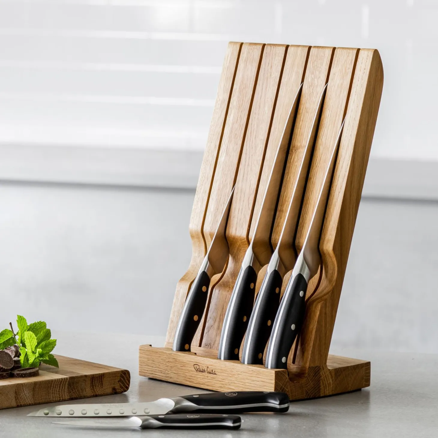 Robert Welch Professional V Angle 7-Piece Knife Block & Signature Handheld Sharpener Set