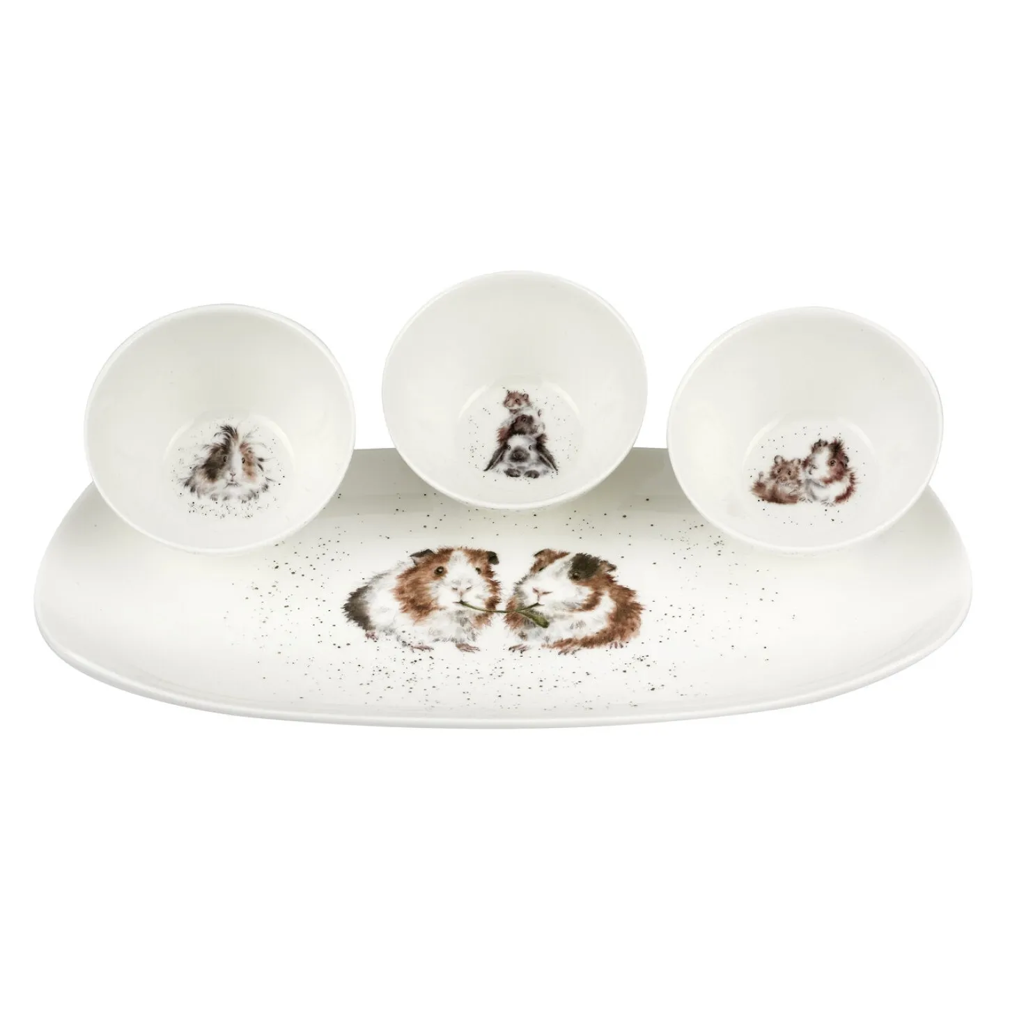 Royal Worcester Wrendale 3 Piece Bowl & Tray Set - Guinea Pig