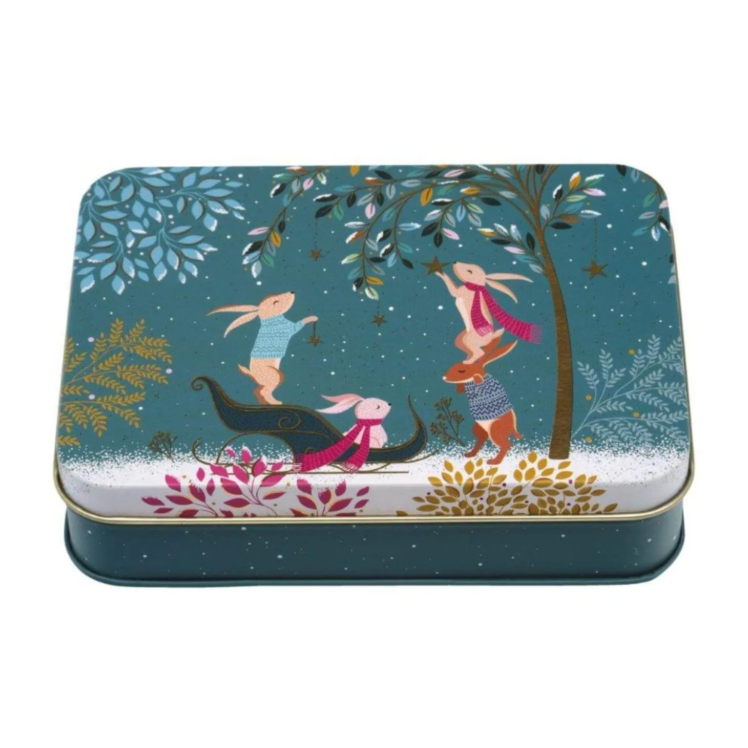 Sara Miller Christmas Small Rectangular Tin - Woodland Tales - Dark Blue
