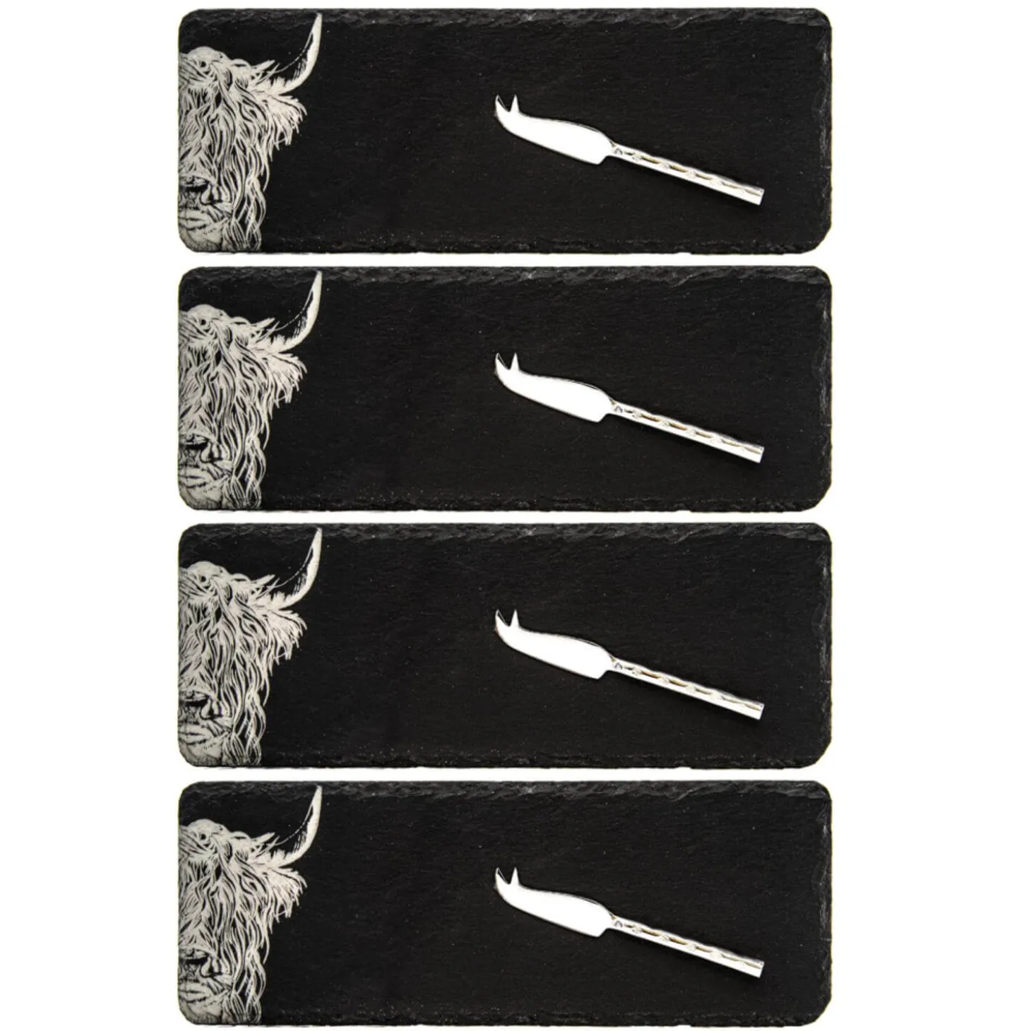 Selbrae House 4-Piece Mini Slate Cheese Board & Knife Set - Highland Cow