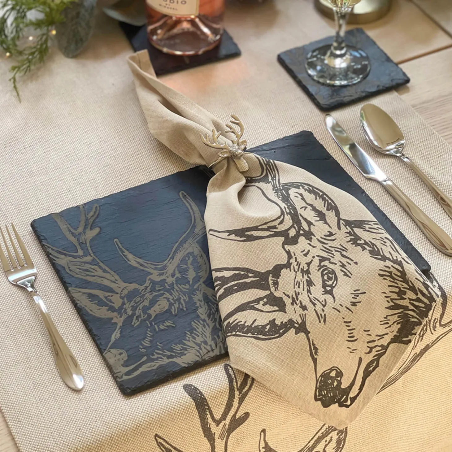 Selbrae House Set of 4 Linen Napkins - Stag