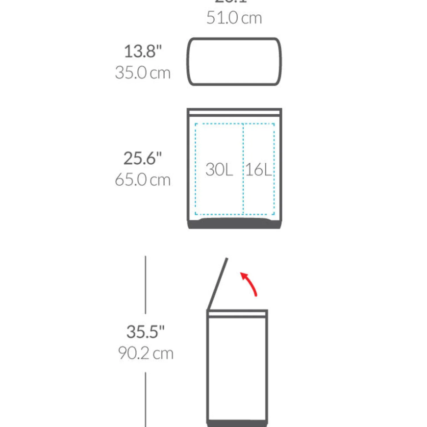 Simplehuman Fingerprint-Proof 46 Litre Kitchen Bin - Brushed Stainless Steel