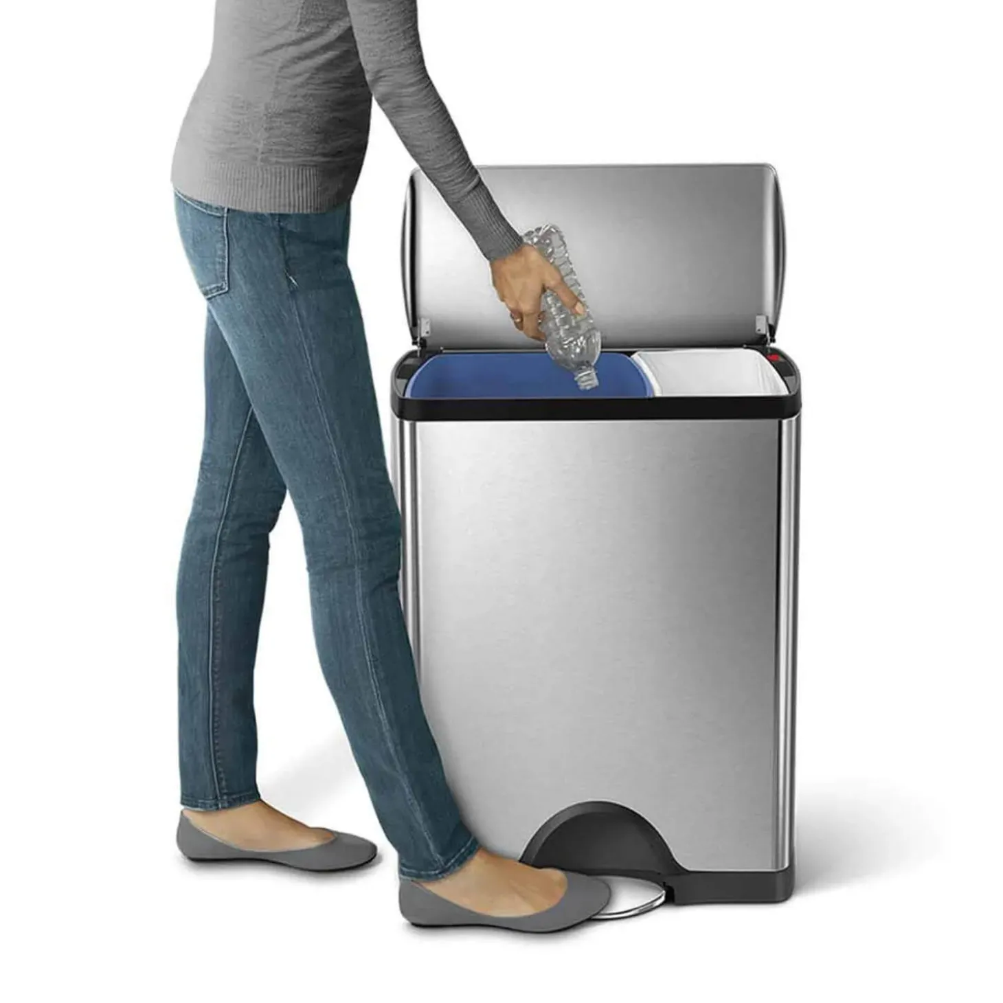 Simplehuman Fingerprint-Proof 46 Litre Kitchen Bin - Brushed Stainless Steel