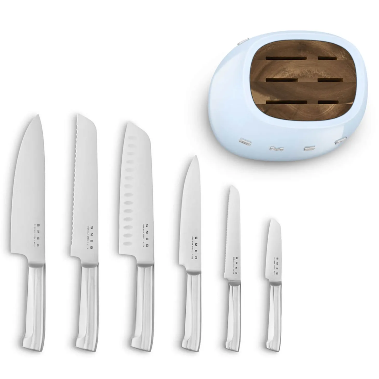 Smeg 50's Style Retro KBSF02 7-Piece Knife Block Set - Pastel Blue