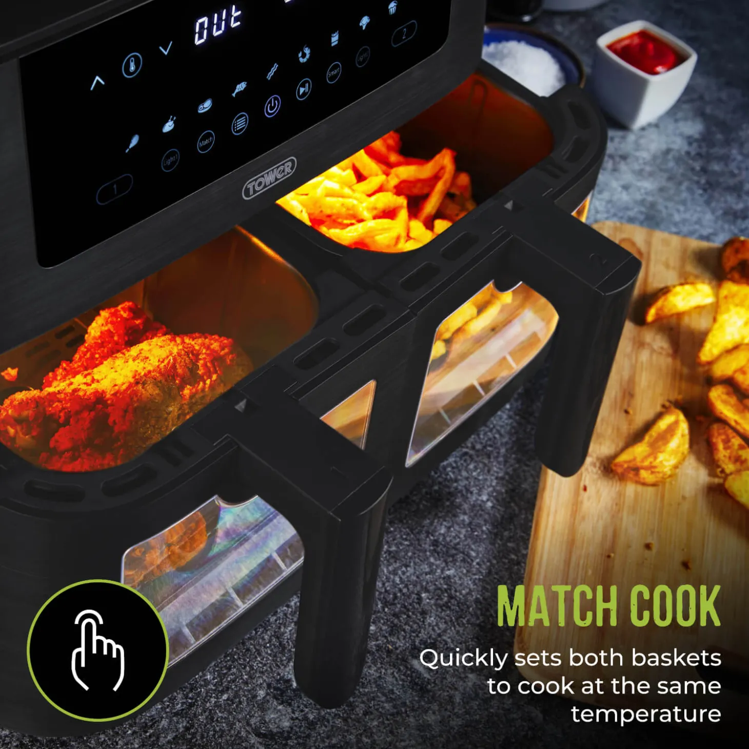 Tower T17151 Vortx 8L Vizion Dual Basket Digital Air Fryer - Black