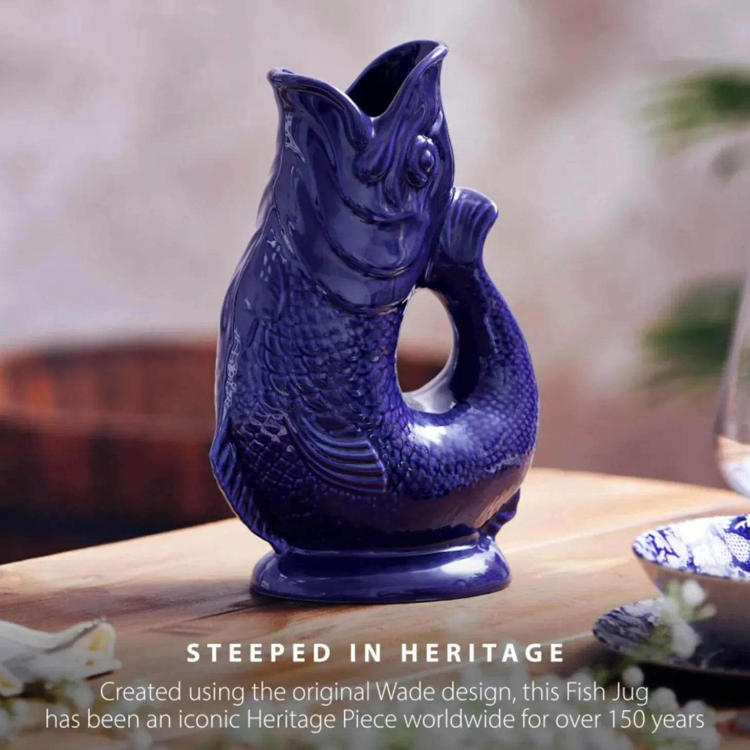 Wade Fish Earthenware 0.6 Litre Gluggle Jug - Cobalt