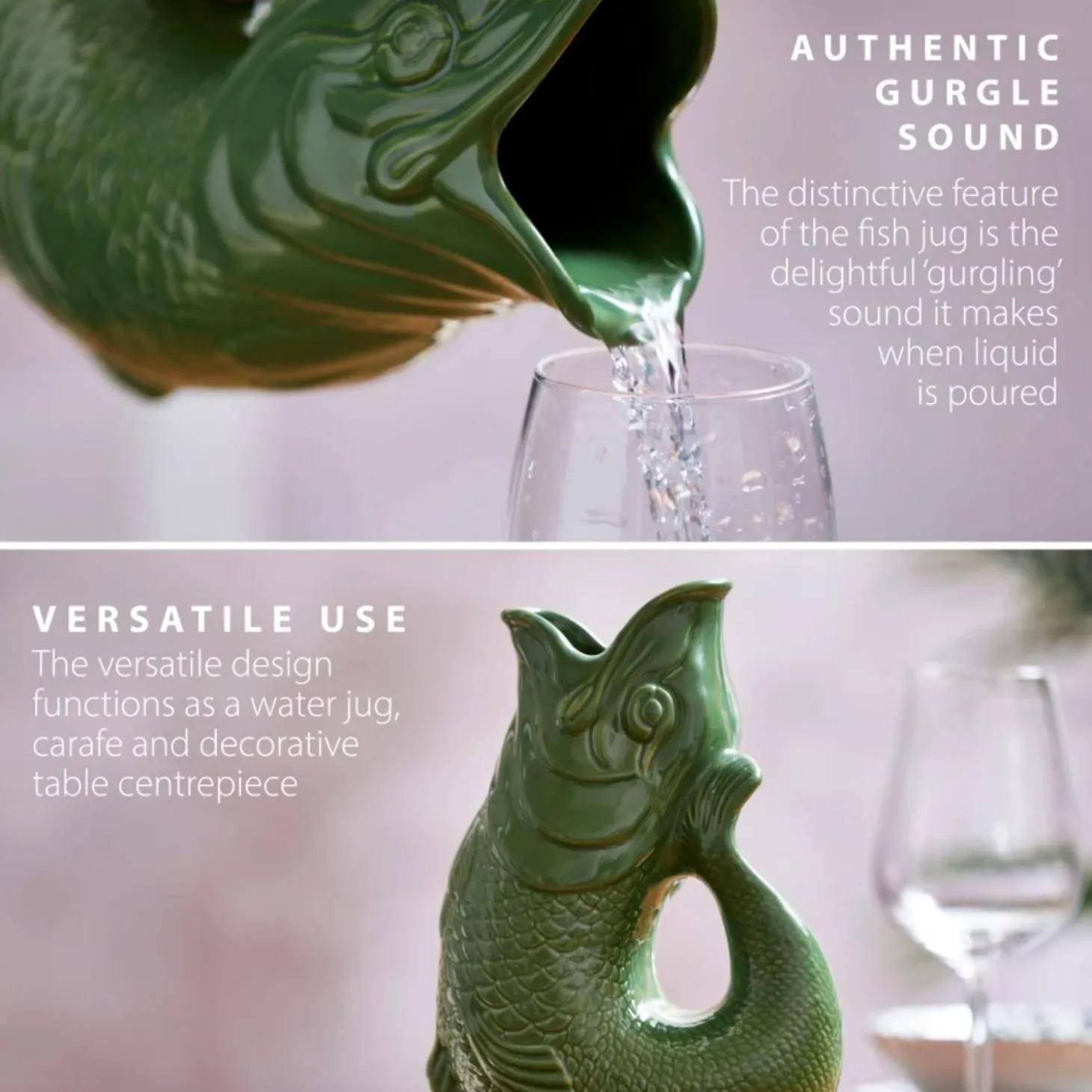 Wade Fish Earthenware 0.6 Litre Gluggle Jug - Forest Green