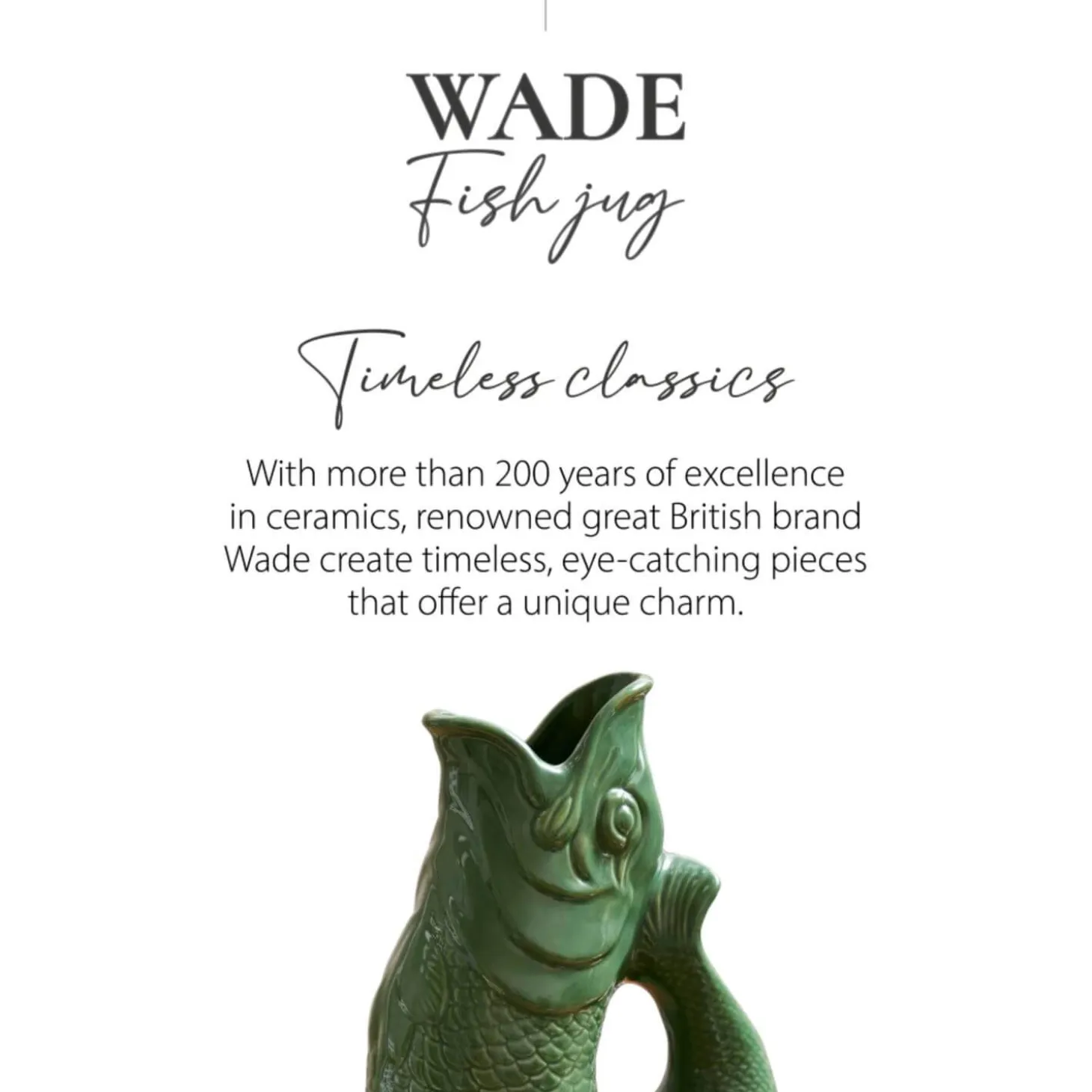 Wade Fish Earthenware 0.6 Litre Gluggle Jug - Forest Green