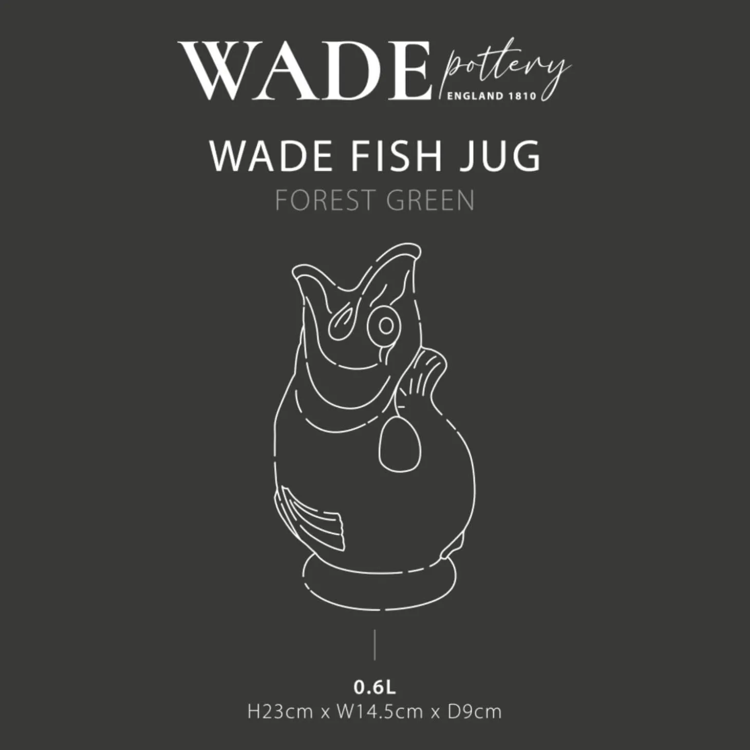 Wade Fish Earthenware 0.6 Litre Gluggle Jug - Forest Green