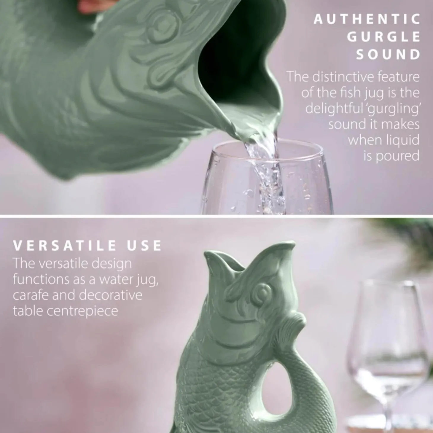 Wade Fish Earthenware 1.2 Litre Gluggle Jug - Sage