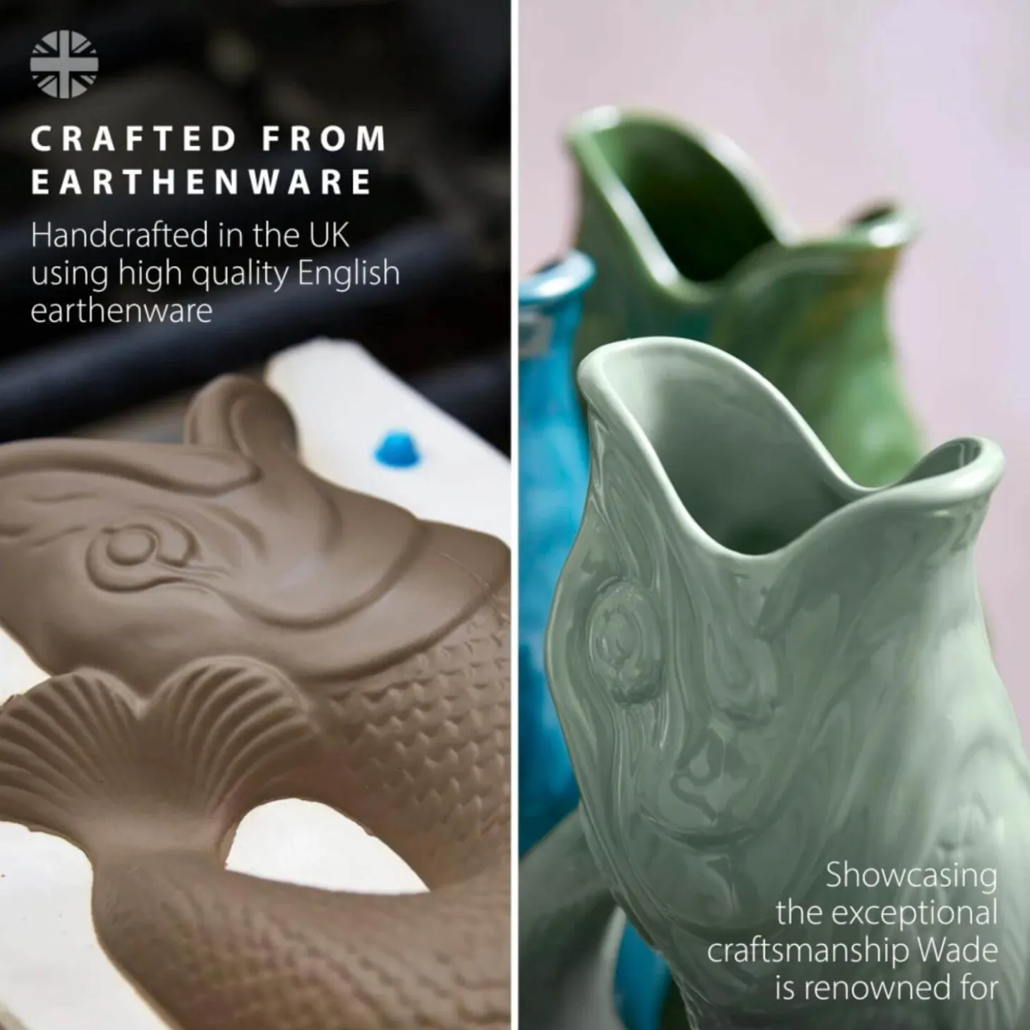 Wade Fish Earthenware 1.2 Litre Gluggle Jug - Sage