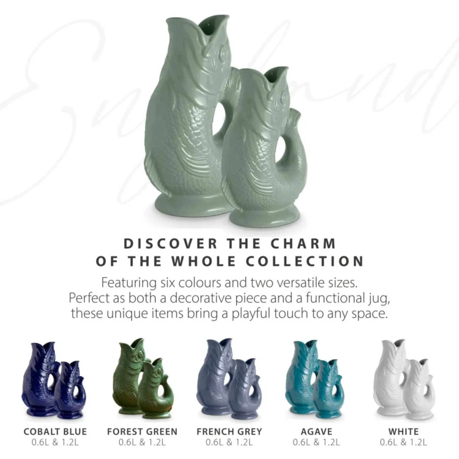 Wade Fish Earthenware 1.2 Litre Gluggle Jug - Sage