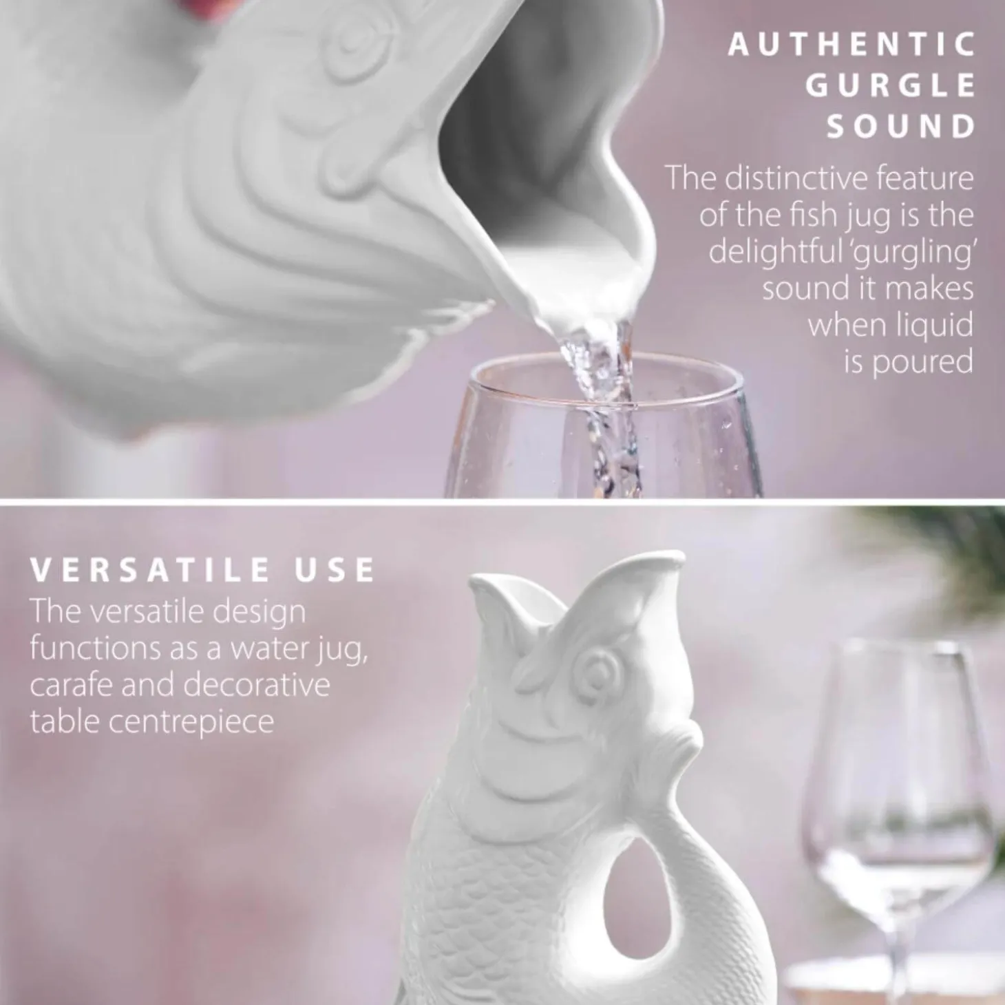 Wade Fish Earthenware 1.2 Litre Gluggle Jug - White