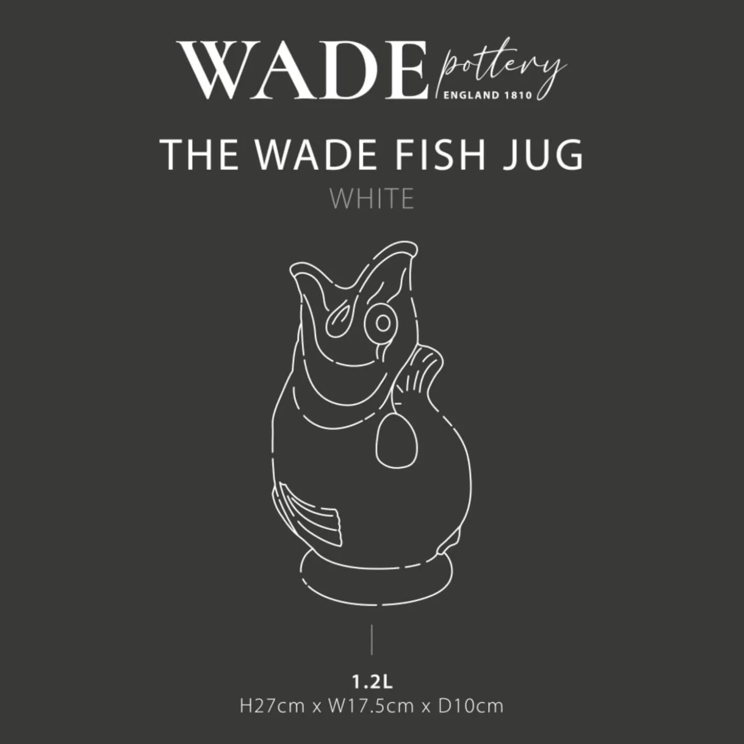 Wade Fish Earthenware 1.2 Litre Gluggle Jug - White