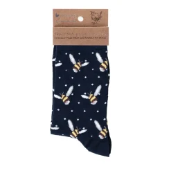 Wrendale Designs By Hannah Dale Ladies Black Socks - Busy Bee