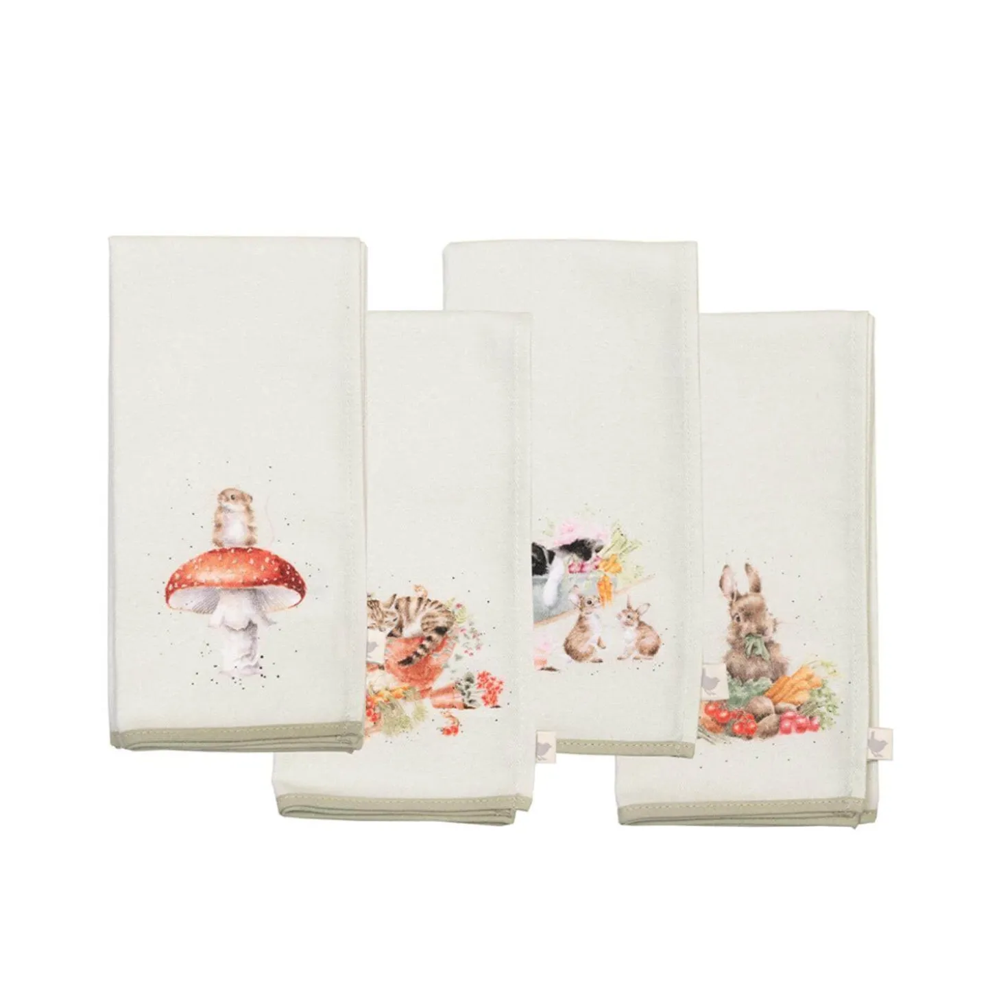 Wrendale Designs by Hannah Dale 100% Cotton Fabric Set of 4 Napkins - Garden Friends