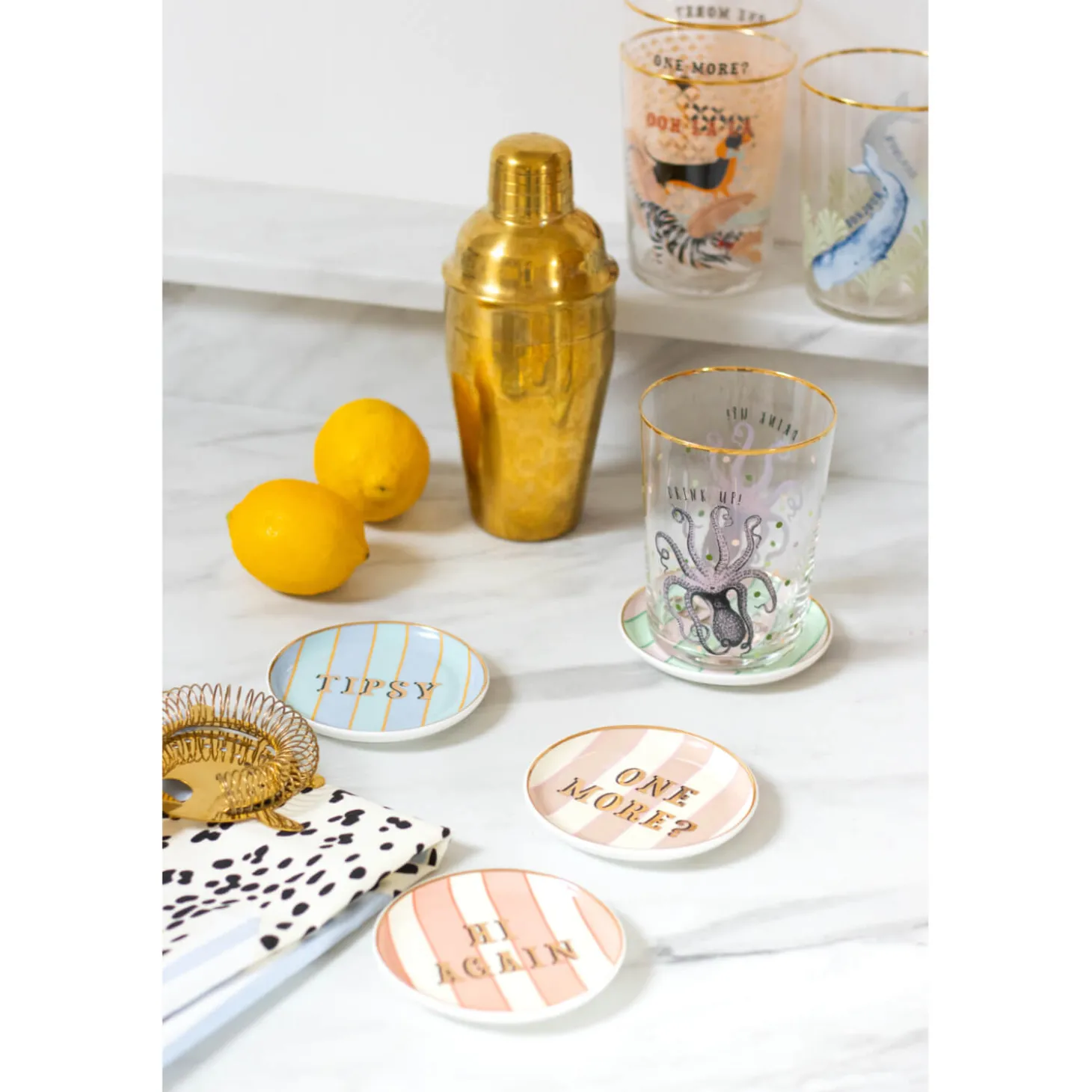 Yvonne Ellen Fine China 4-Piece Coaster Set - Slogan