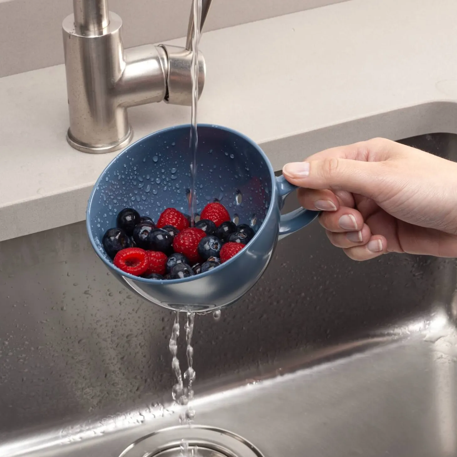Zeal Berry 10cm Melamine Colander with Handle - Provence Blue